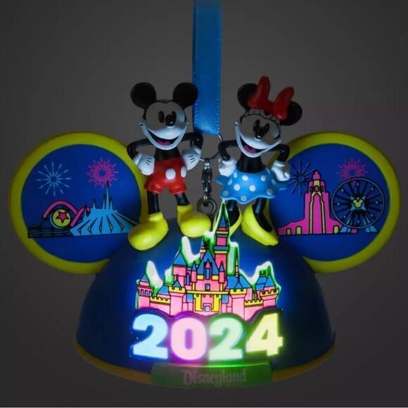 Mickey & Minnie Mouse Light-Up Ear Hat Ornament Disneyland 2024 Disney Parks NEW - Picture 2 of 5